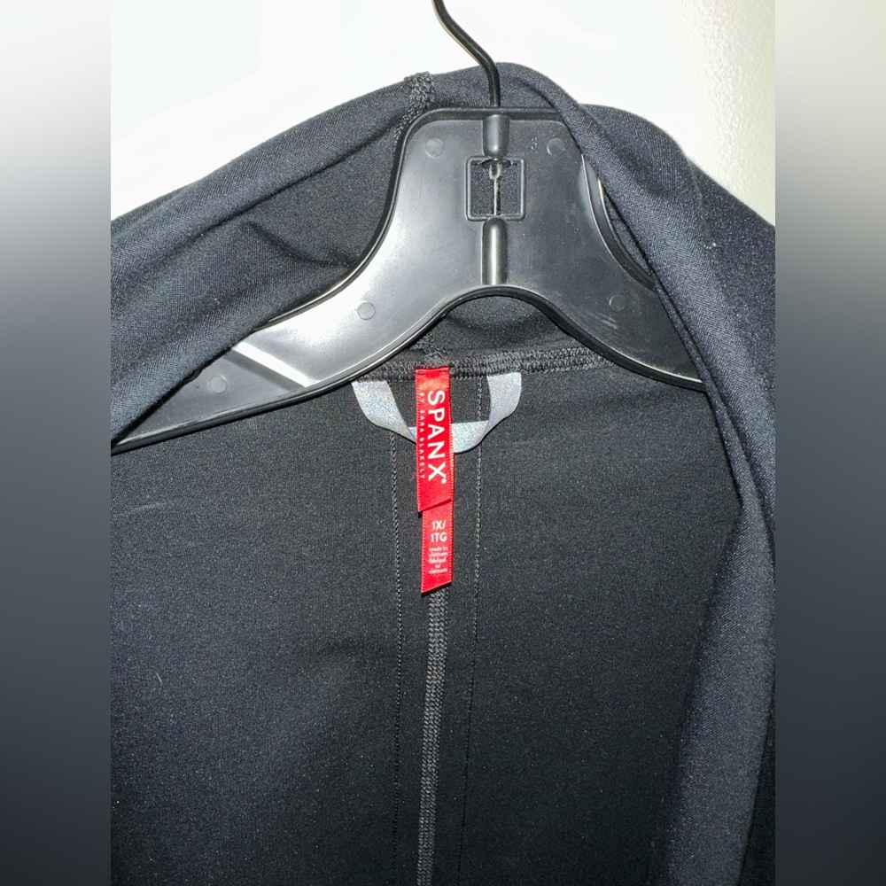 SPANX Black Draped Open-Front Jacket with Leather-Look Sleeves - Picture 4 of 10